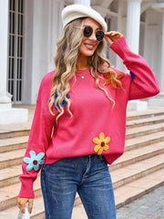 Ladies floral loose round neck sweater