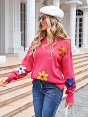 Ladies floral loose round neck sweater