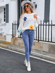 Ladies floral loose round neck sweater