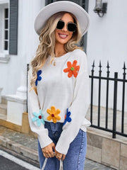 Ladies floral loose round neck sweater