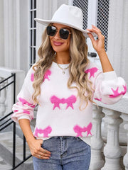 Ladies round neck long sleeve knitted cardigan bow sweater