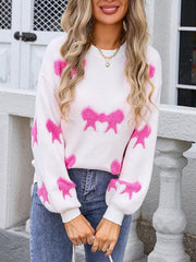 Ladies round neck long sleeve knitted cardigan bow sweater