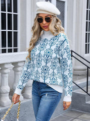 Women's high collar floral long sleeve sweater