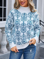 Women's high collar floral long sleeve sweater