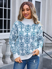 Women's high collar floral long sleeve sweater