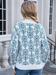 Women's high collar floral long sleeve sweater