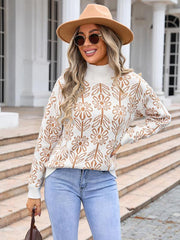 Women's high collar floral long sleeve sweater