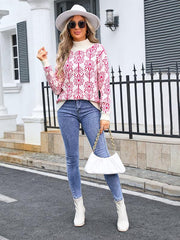 Women's high collar floral long sleeve sweater