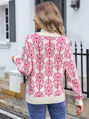 Women's high collar floral long sleeve sweater