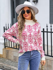 Women's high collar floral long sleeve sweater