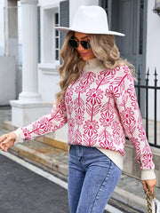 Women's high collar floral long sleeve sweater