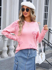 Women's floral long sleeve crew neck sweater