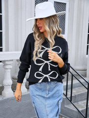 Women's Contrast Bow Long Sleeve Sweater