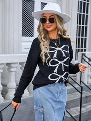 Women's Contrast Bow Long Sleeve Sweater