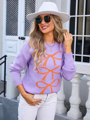 Women's Contrast Bow Long Sleeve Sweater