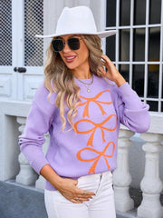 Women's Contrast Bow Long Sleeve Sweater