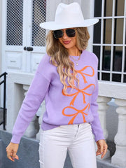 Women's Contrast Bow Long Sleeve Sweater