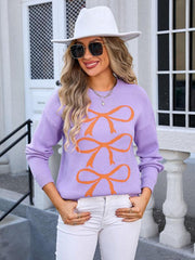 Women's Contrast Bow Long Sleeve Sweater