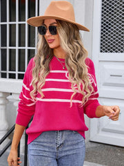 Women's Striped Bow Round Neck Knitted Sweater