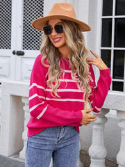 Women's Striped Bow Round Neck Knitted Sweater