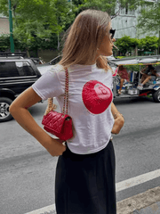 Round neck short slim sexy print navel-baring T-shirt