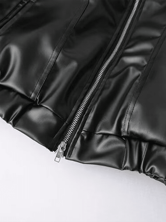 Black Bow Zipper Leather Jacket