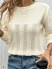 Simple Round Neck Long Sleeve Hollow Sweater