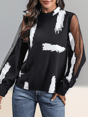 Stand Collar Lace Stitching Long Sleeve Shirt