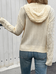 Simple Hooded Cable Cardigan Sweater