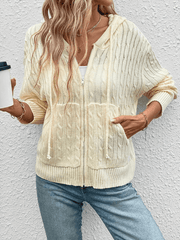 Simple Hooded Cable Cardigan Sweater