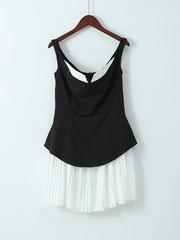 elegant sexy one-shoulder pleated sleeveless short dress