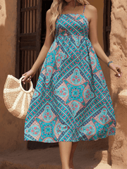 Women's ethnic style printed midi dress