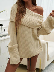 Women's loose shoulder pullover long sleeve sweater