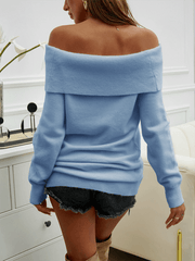 Casual Solid Color Pullover One Shoulder Sweater