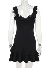 Women's ruffled slim suspender dress