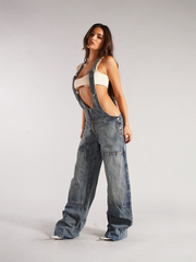 Women's New Loose Casual Pocket Wide Leg Pants Zipper Denim Overalls