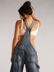 Women's New Loose Casual Pocket Wide Leg Pants Zipper Denim Overalls