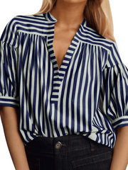 Women's Shirt Casual Striped V-Neck Top