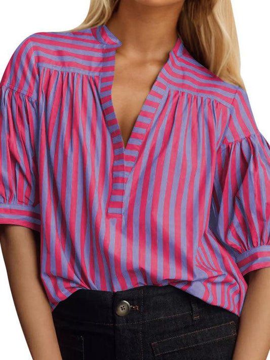 Women's Shirt Casual Striped V-Neck Top