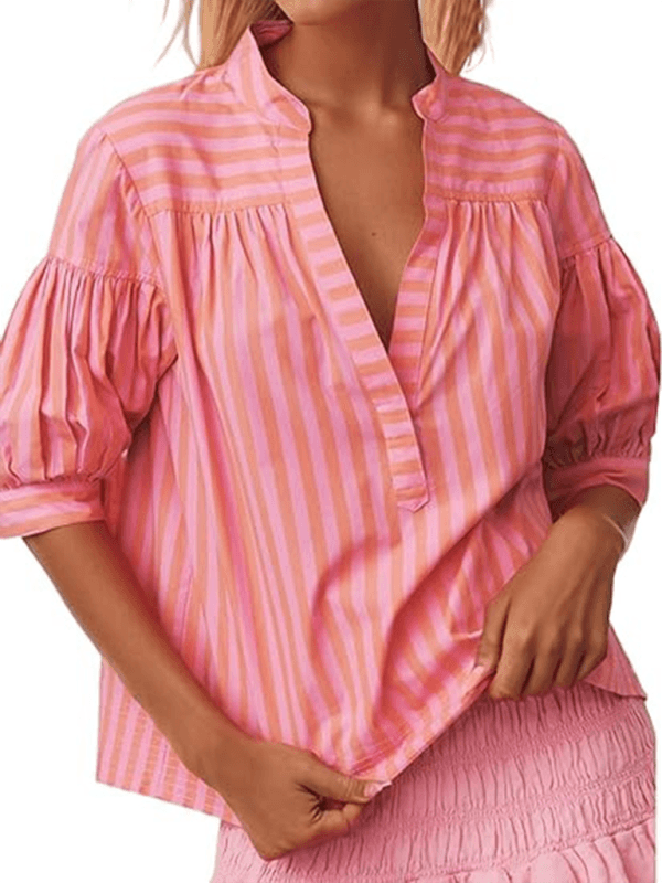 Women's Shirt Casual Striped V-Neck Top