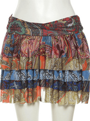 colorful printed pleated sexy hip-hugging short skirt