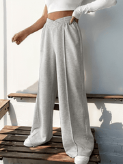 women's casual elastic V-neck high waist stitching wide leg trousers