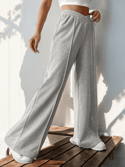 women's casual elastic V-neck high waist stitching wide leg trousers