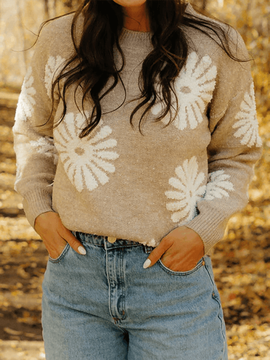 flower knitted casual pullover sweater