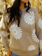 flower knitted casual pullover sweater