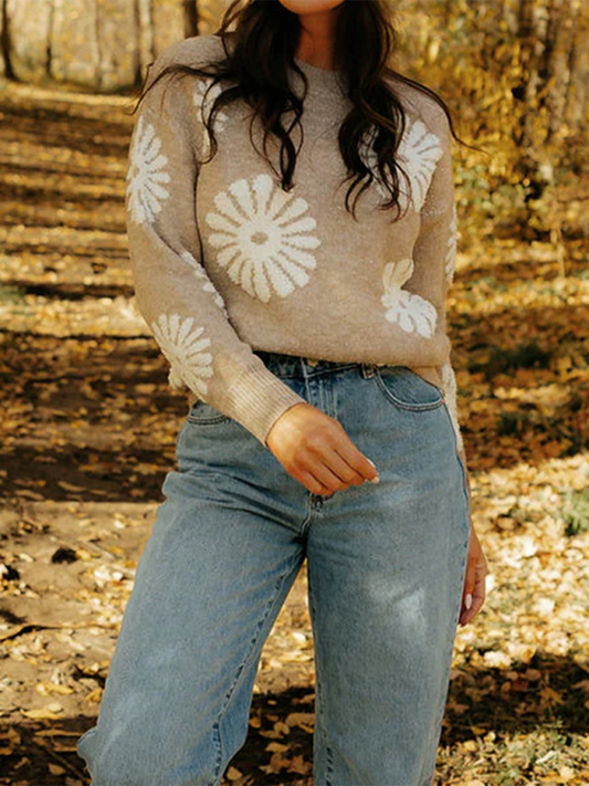 flower knitted casual pullover sweater