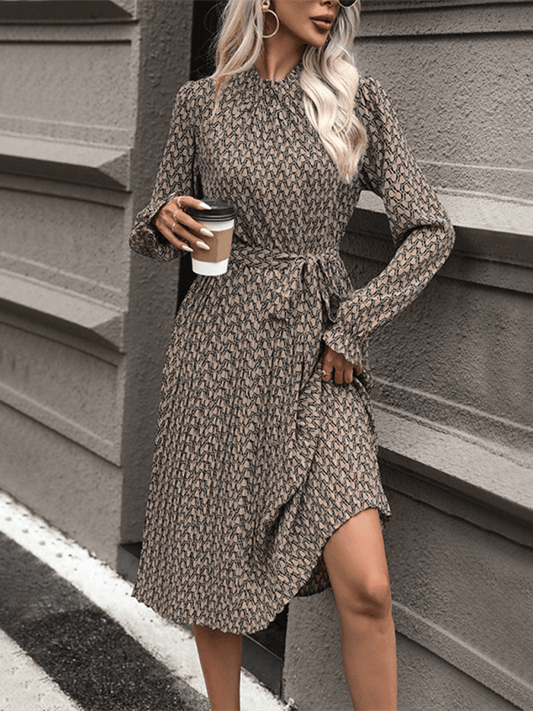 women's geometric print lace-up dress