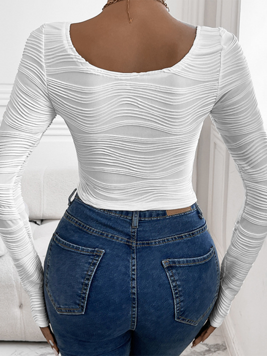 women's round neck slim fit sexy long sleeve T-shirt top