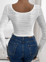 women's round neck slim fit sexy long sleeve T-shirt top