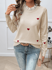 Women's Casual Embroidered Love Heart Long Sleeve Sweater